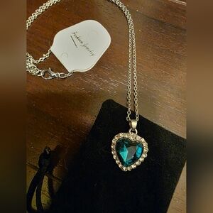 Heart Pendant Necklace with Blue Crystal and Silver Chain
